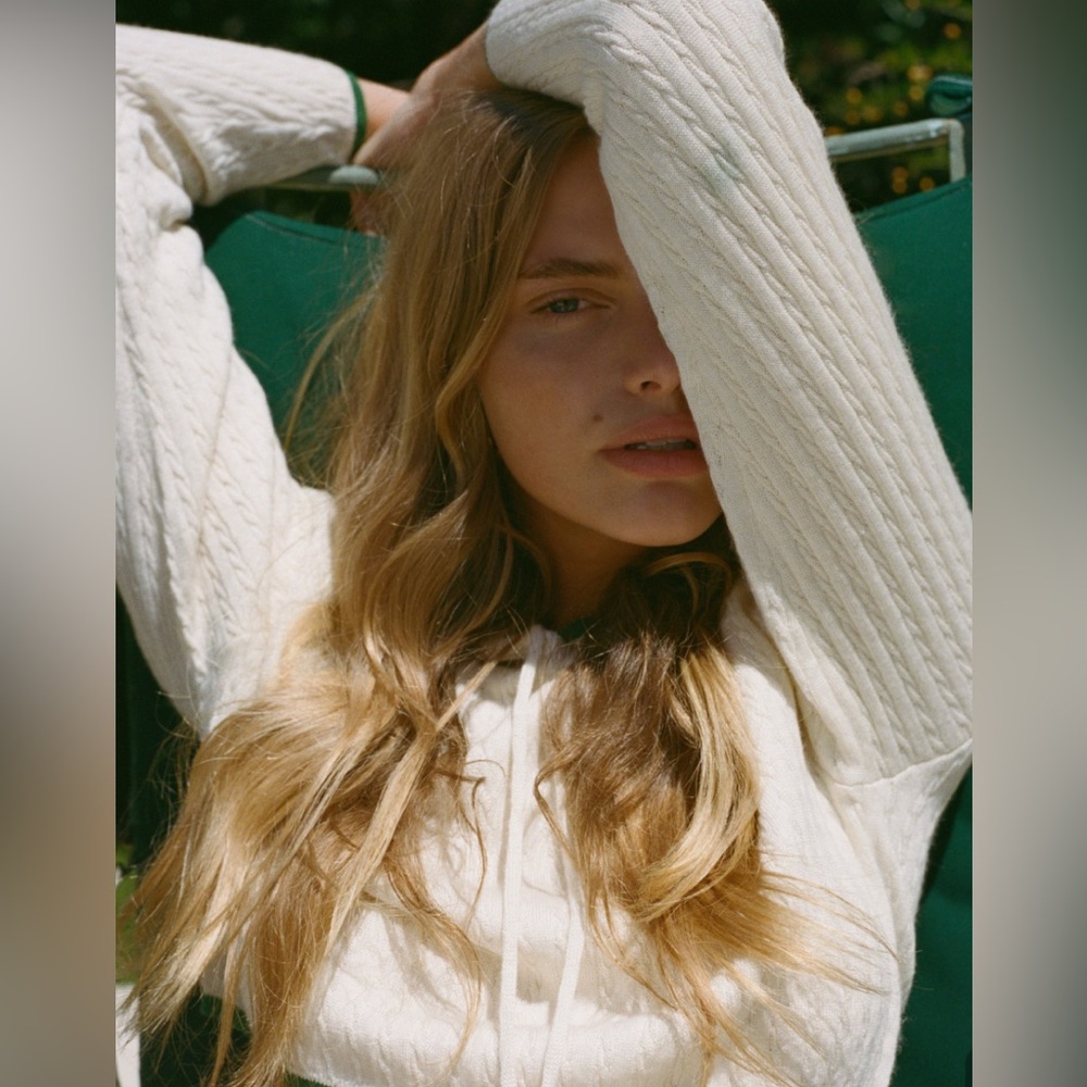 FRAME Cropped cable-knit cashmere and silk-blend hoodie XS - Picture 5 of 5